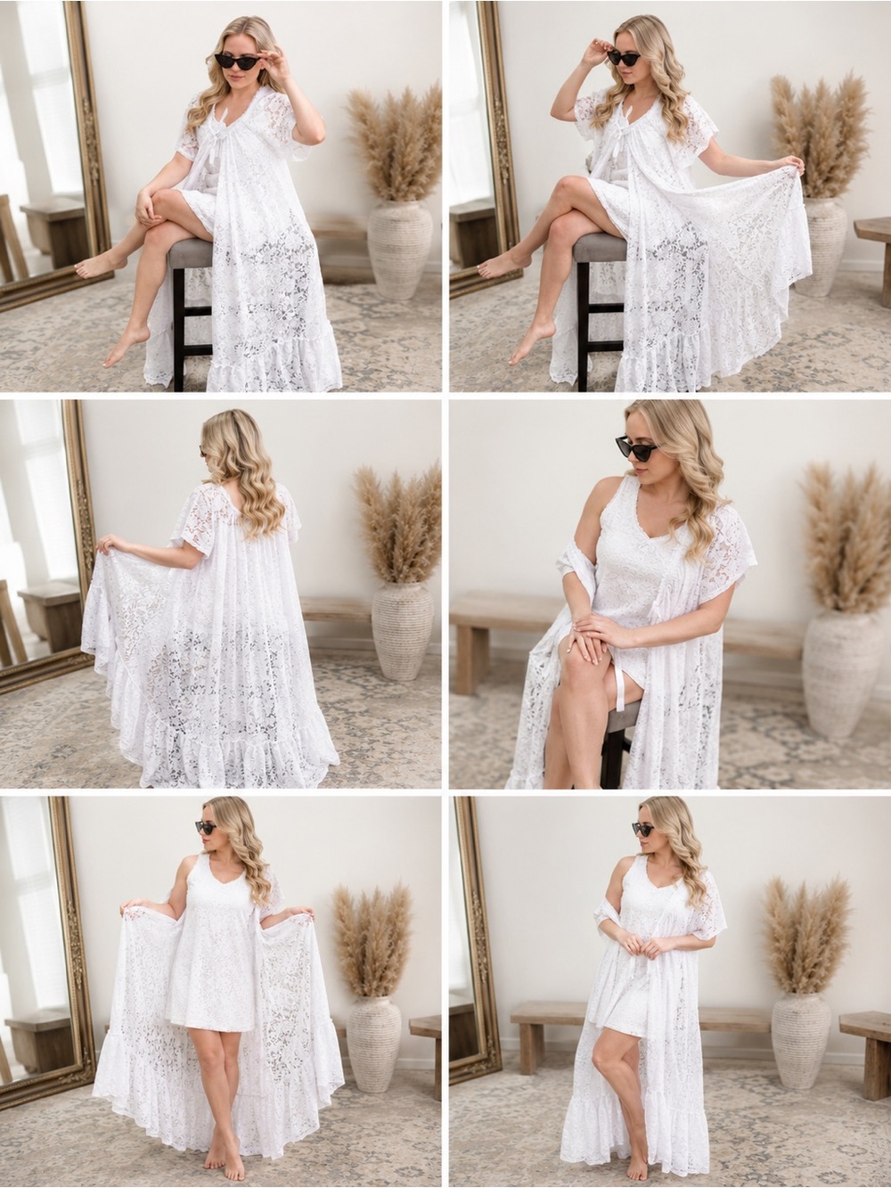 White Lace Maxi Robe & Chemise Set by